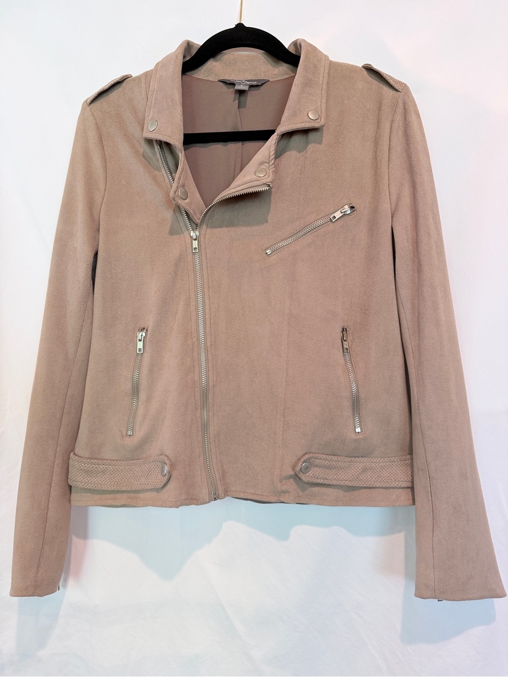 Market & Spruce Taupe Suede-Style Moto Jacket
